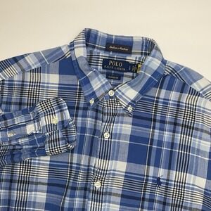 Polo Ralph Lauren Indian Madras Shirt Mens Large Classic Pony Blue White Plaid